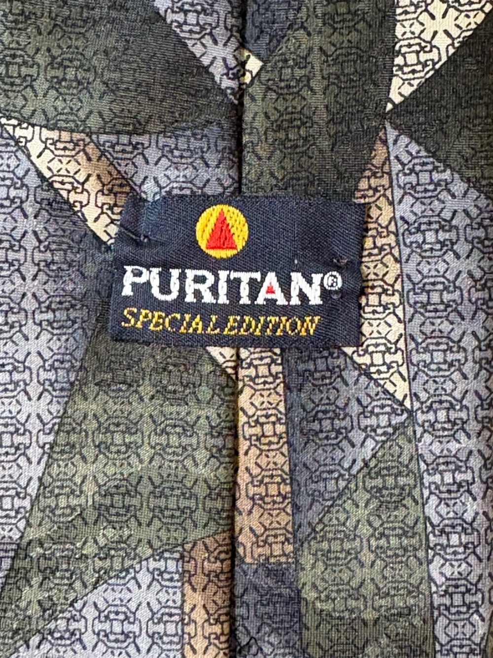 Vintage Puritan Special Edition Men's Tie Geometric Abstract Pattern Green Gray